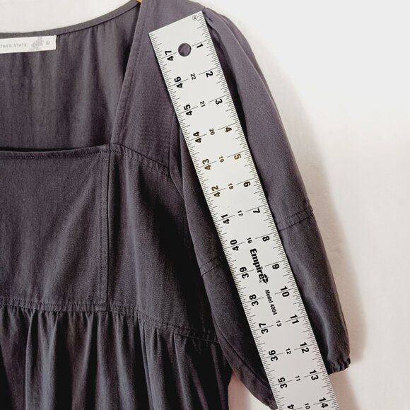 Altar'd State,  Gray Tiered Cotton Mini Dress, Size Small Short Sleeve, Fringed - Picture 14 of 16